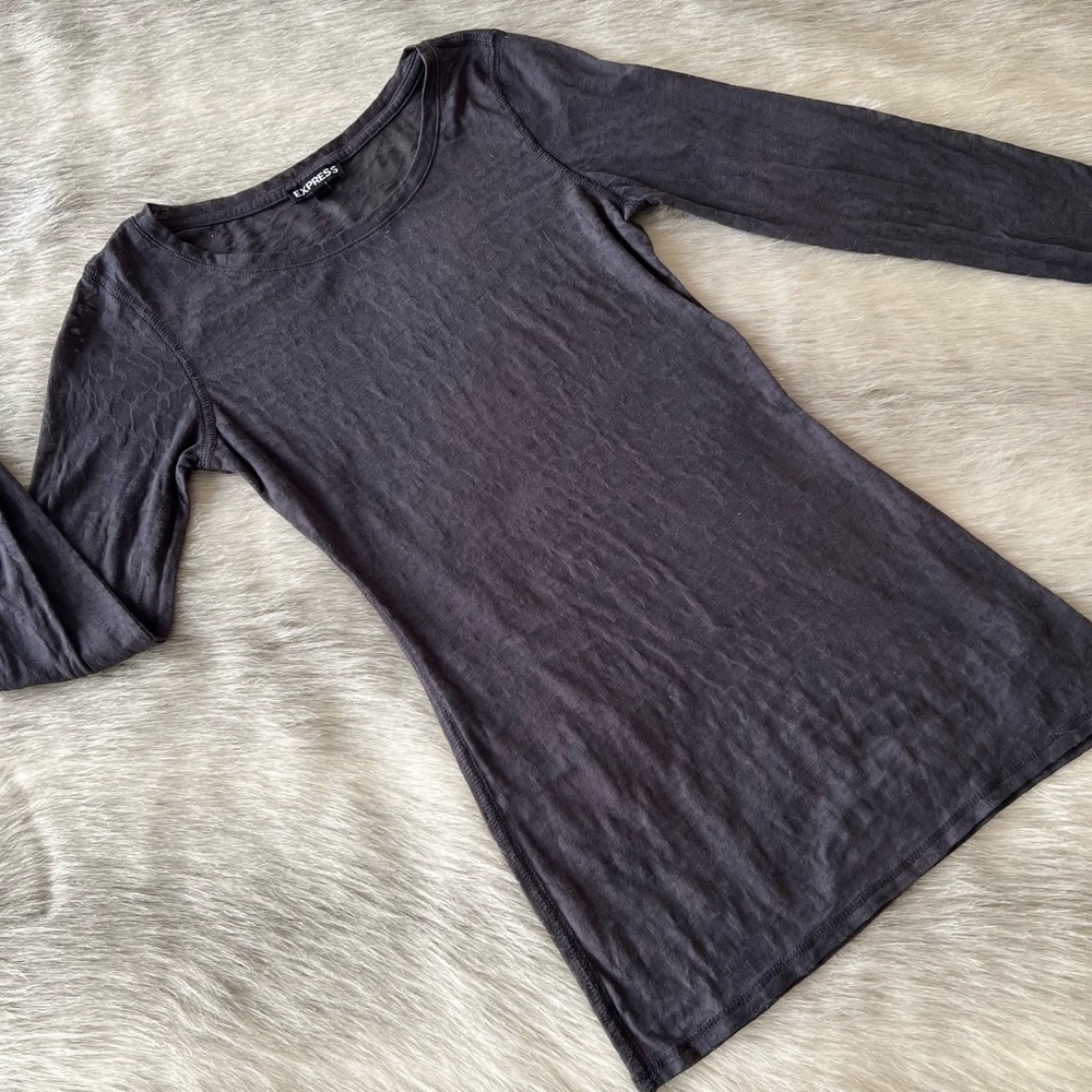 EXPRESS Dark Gray Long Sleeve Scoop Neck Thin XS Y2K Stretch Shirt